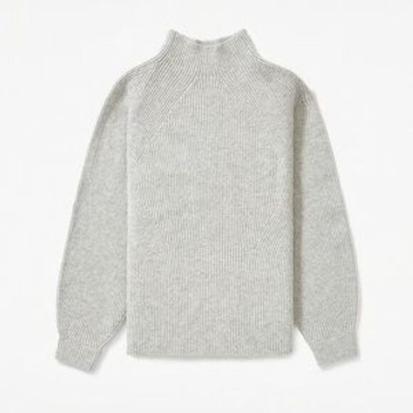 Everlane 93% Cashmere Mock neck Sweater Women's Gray Ribbed Balloon Sleeve XS - Picture 1 of 7